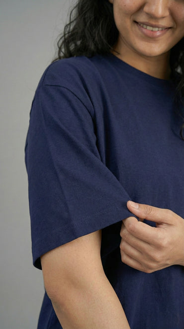 MIDNIGHT BLOOM NAVY OVERSIZED T-SHIRT FOR WOMEN