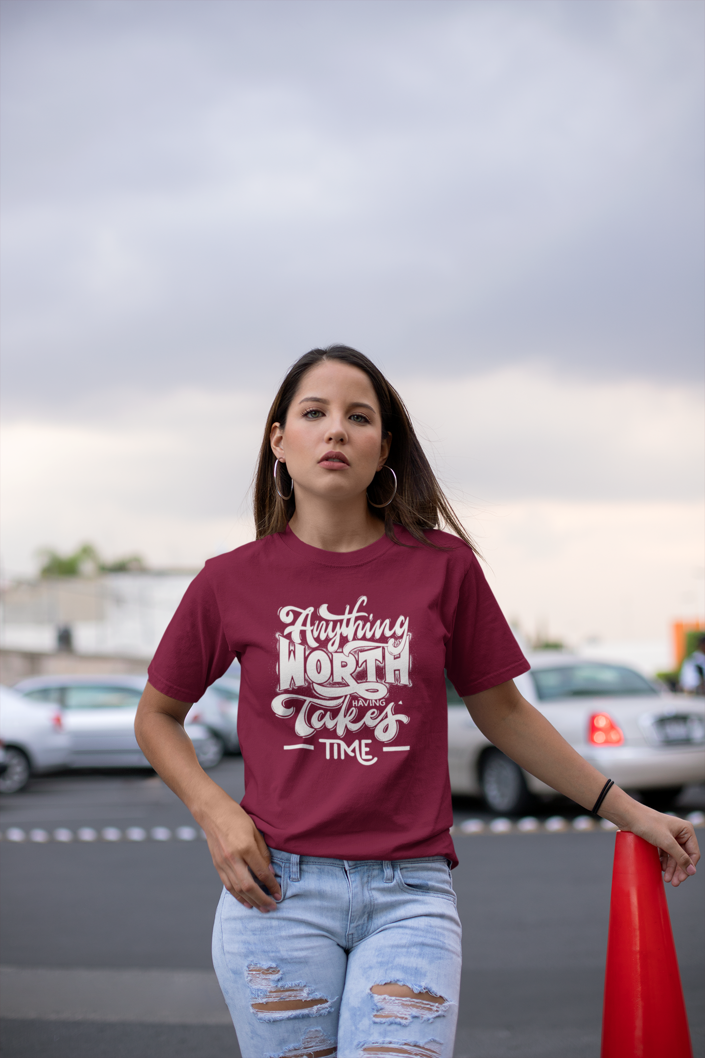 Women's Maroon Oversized T-Shirt