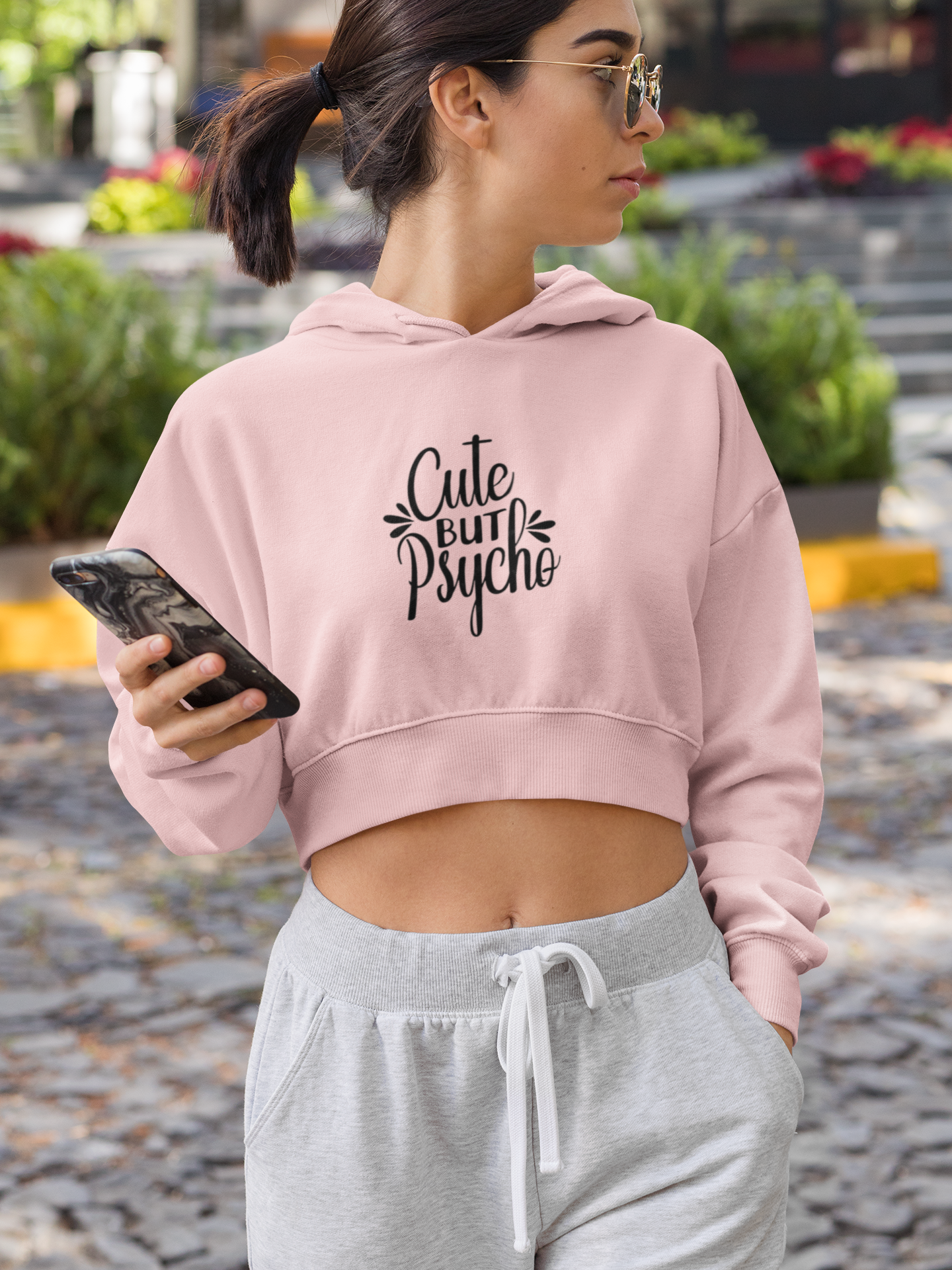 CUTE BUT PSYCHO CROPPED HOODIE