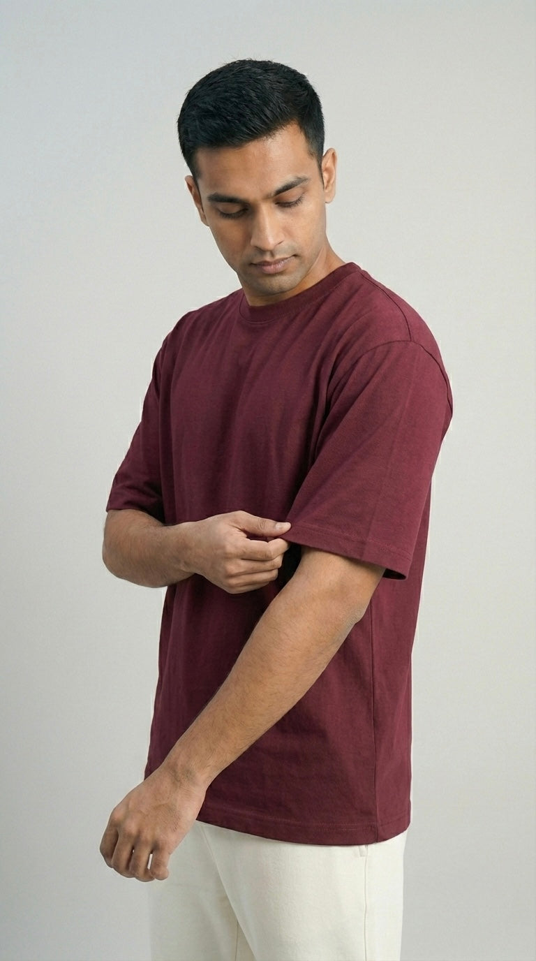 CRIMSON DRIFT MAROON OVERSIZED T-SHIRT FOR MEN