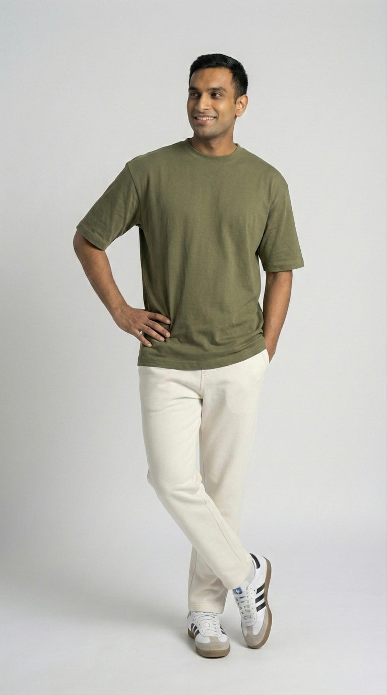 Olive Oversized T-Shirt for Men | Relaxed Fit Streetwear Tee – Vibryk