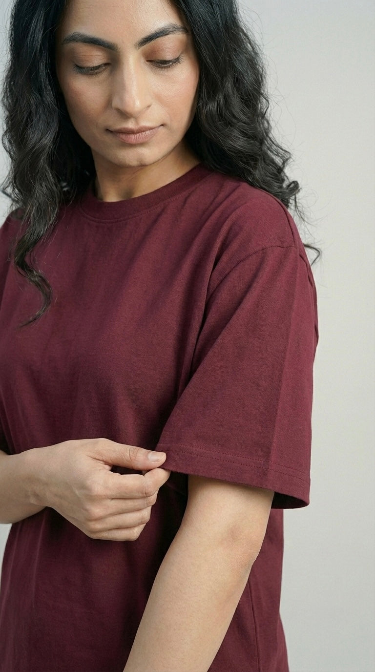 CRIMSON GRACE MAROON OVERSIZED T-SHIRT FOR WOMEN